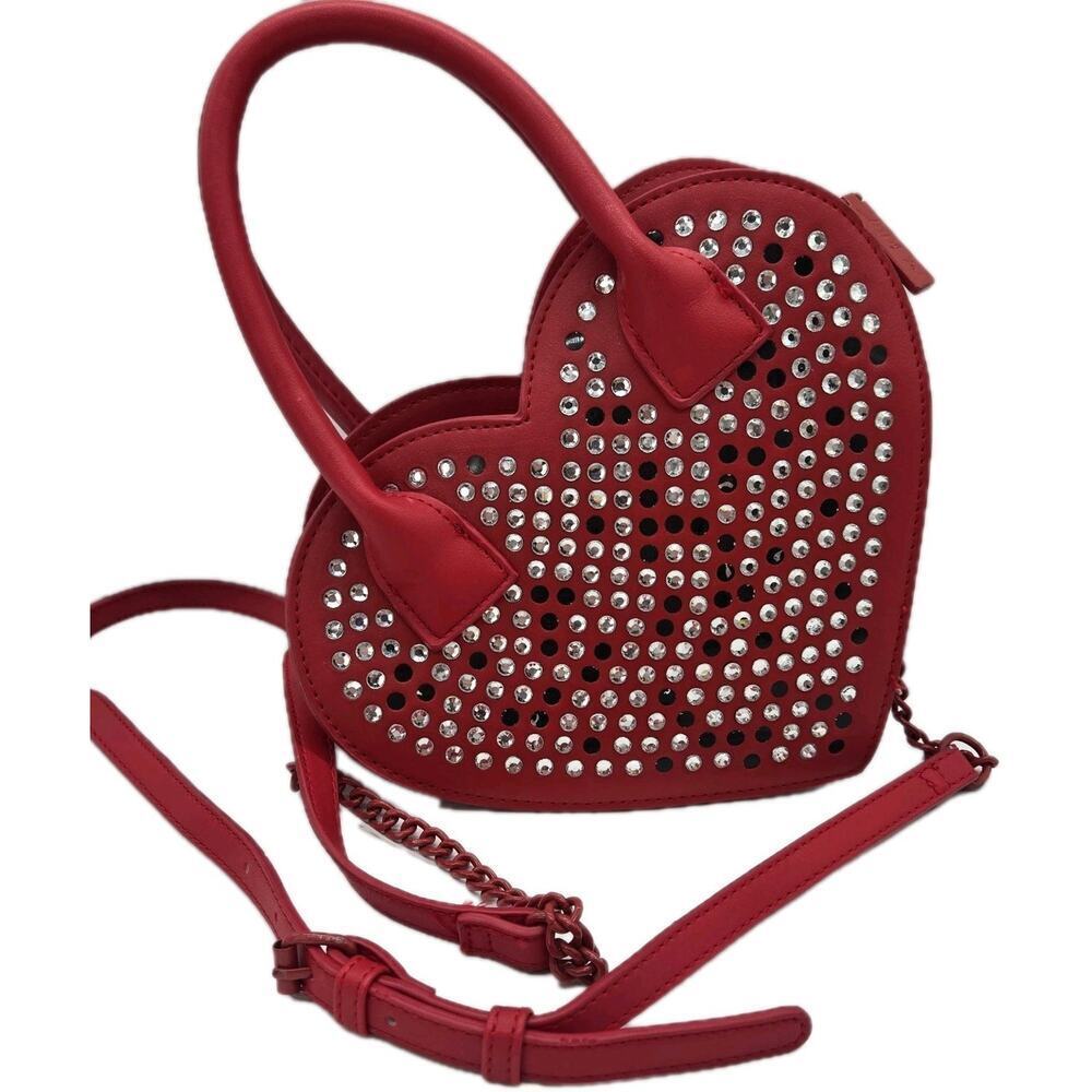 Betsey Johnson Red Heart Rhinestone Crossbody Handbag XOLOVY-R NWT Coquette 7"